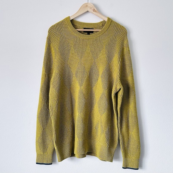 Bonobos Large Slim Fit Wool Alpaca Blend Knit Pullover Sweater Yellow Argyle - Picture 2 of 11